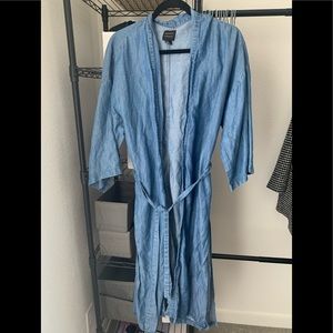Denim style material jacket, duster, swim suit coverup.